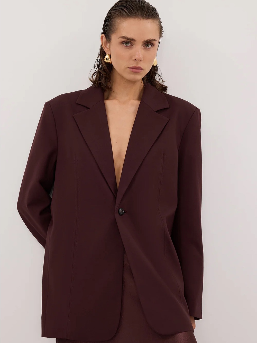 DISSH Prue Walnut Oversized Blazer Size 6 Chocolate Brown Tailored Jacket